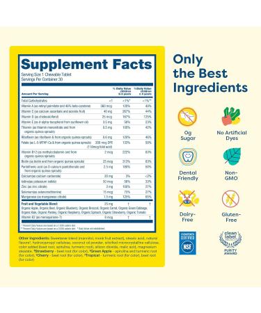 HIYA Kids Multivitamin Tablets 15+ Essential Vitamins & Minerals with Fruits & Veggies for Ages 2+, Supports Growth, Development & Immune, 0g Sugar 30 Day Supply for Toddlers & Kids - Buy Online on GoSupps.com