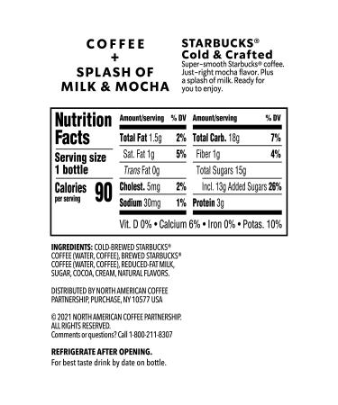 Starbucks Cold & Crafted Coffee Splash of Milk + Mocha 11oz Bottles (12 Pack) - Buy Now! - Buy Online on GoSupps.com