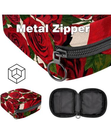 Shop Retro Red Rose Portable Women's Bags for Menstrual Cups & Pads - Perfect for Teens! - Buy Online on GoSupps.com