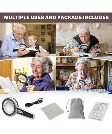 6X 10X Handheld Magnifying Glass with 12 LED Light, 3 Light Modes | Adjustable Brightness | USB Powered | Magnifier for Seniors Reading and Close Work - Buy Online on GoSupps.com
