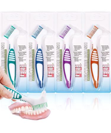 Mckkor Denture Brush 4 Pack Cleaning Brush Double Sided Denture Toothbrushes Multi-Layered Bristles & Ergonomic Rubber Anti-Slip Handle Denture Brush Toothbrush for Denture Cleaning Care
