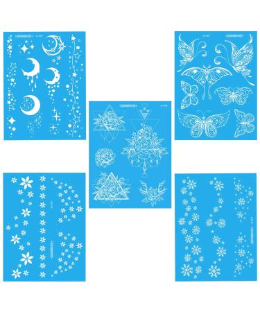 JANSONG 5 Pieces of 30 Temporary White Flowers Snowflakes Stars Moon Butterfly Patterns Waterproof Body art Freckles Facial Tattoo Stickers