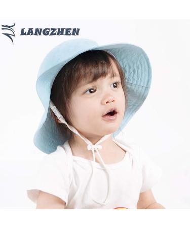LANGZHEN Baby Girls Beach Sun Hat - Adjustable Wide Brim Toddler Kids Play Hat with Chin Strap in Light Blue XL - Buy Online on GoSupps.com