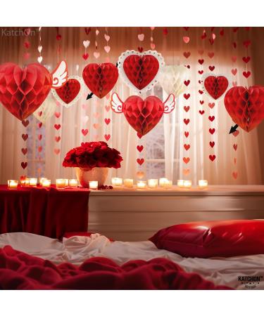 KatchOn Valentines Day Hanging Hearts - Pack of 9 | Valentine Honeycomb Hearts for Valentines Day Decorations | Red Paper Hearts for Valentine Hearts Decorations | Valentines Day Party Decorations - Buy Online on GoSupps.com