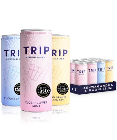 TRIP Mindful Blends - Sparkling Drink Multipack (x4 Elderflower Mint, x4 Blood Orange Rosemary, x4 Cucumber Mint) - (pack of 12 x 250ml)