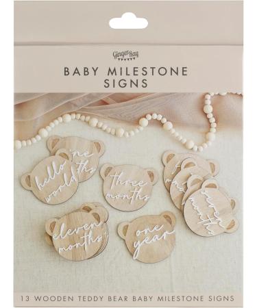 Ginger Ray 13 Baby Milky Milk Gondes - Teddy Bear & Hello World Sign | Neutral Milestone Signs for Baby Parties - Shop Internationally - Buy Online on GoSupps.com