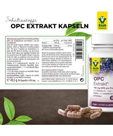 Raab Vitalfood OPC Extract Capsules - 90 Vegan & Gluten-Free Grape Seed Oligomeric Proanthocyanidins for Optimal Health - Buy Online on GoSupps.com