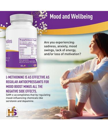 HS Health Supplements Sam-e 500mg L-Methionine - Mood & Joint Support | Vegan, Gluten & Soy Free | 2 Months Supply - Buy Online on GoSupps.com