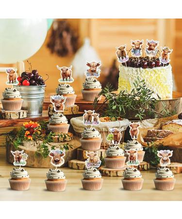 Highland Cow Cake Topper and Highland Cow Cupcake Topper Highland Cow Party Decorations for Farm Animal Zoo Boy Girl Birthday Party Decor. - Buy Online on GoSupps.com
