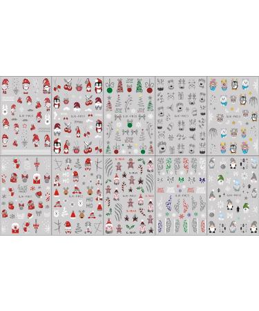 JMEOWIO 10 Sheets Glitter Christmas Nail Art Stickers Decals Self-Adhesive Snowflake Tree Winter Holiday Nail Supplies Nail Art Design Decoration Accessories - Buy Online on GoSupps.com