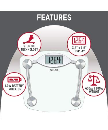 Taylor Precision Digital Bathroom Scale | Highly Accurate 400 lb Weight Capacity | Instant On/Off, Clear Glass & Chrome Finish - Buy Online on GoSupps.com