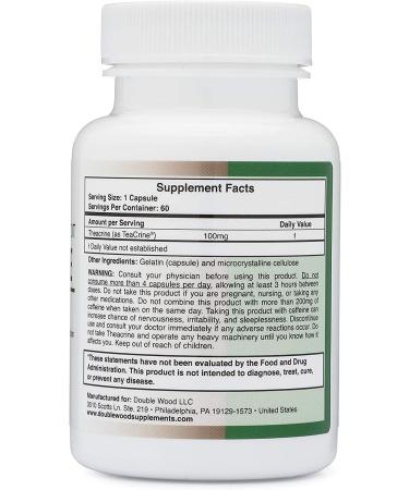 Theacrine (Teacrine) 100mg Energy & Stamina Supplement - 60 Capsules - Made in USA by Double Wood - Buy Online on GoSupps.com