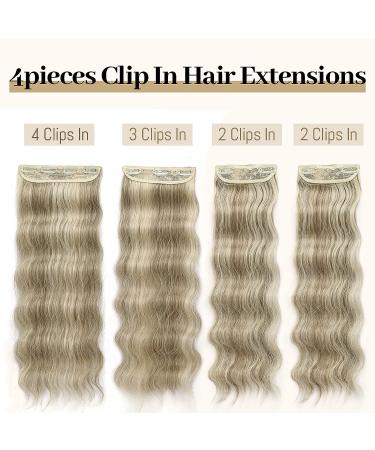 KooKaStyle 20 Inch Ash Brown mix Platinum Blonde Hair Extensions - 4PCS Clip in Long Beach Wavy Double Weft Thick Natural Hairpieces for Women - Full Head Coverage - Buy Online on GoSupps.com