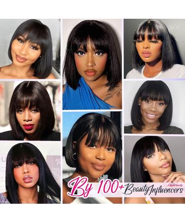 LSYBEAUTY 10 Short Black Bob Wig with Bangs | 100% Brazilian Human Virgin Hair | Yaki Straight | Glueless | Minimalist Lace Scalp | 180 Density - Buy Online on GoSupps.com