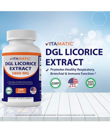 Vitamatic DGL Licorice 10:1 Extract 380mg - 200 Capsules | Supports Healthy Digestive & Respiratory Functions - Buy Online on GoSupps.com
