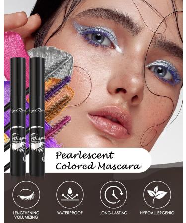 Pink Rose Glitter Metallic Mascara for Eyelashes-2PCS Colored Tubing Mascara Volume and Length Longlasting Waterproof Smudge-Proof Curling Mascara for Women Cosplay Party Stage Use Eye Makeup 07 Pink +08 Rose - Buy Online on GoSupps.com