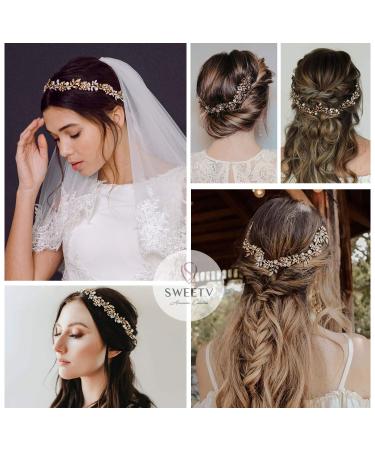 SWEETV Handmade Bridal Headpiece - Retro Gold Bridal Headband with Rhinestone and Pearl Accents - Buy Online on GoSupps.com