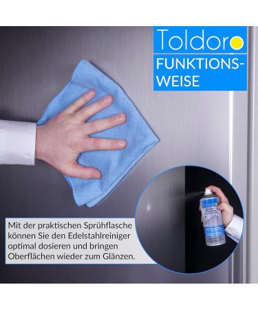 Toldoro 12x Stainless Steel Care Spray 400ml | Effective Stainless Steel Cleaner for Kitchen & Grill | Metal Cleaning Spray Bottle 12 Pack - Buy Online on GoSupps.com