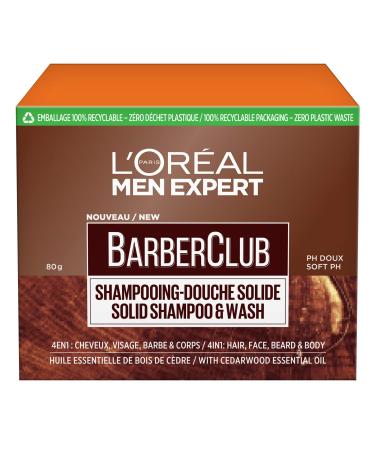 L'Or al Men Expert - BarberClub - Shampooing-Douche Solide 4-en-1 pour Homme - l'Huile Essentielle de Bois de C dre - 80 g