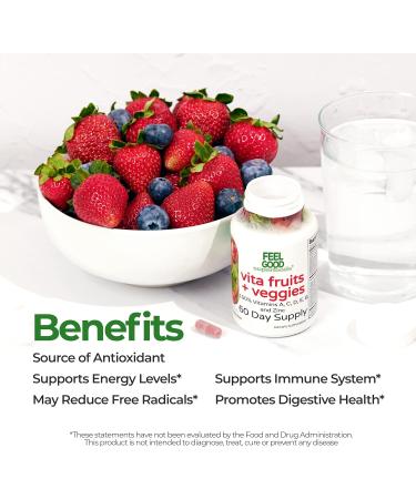 FeelGood Superfoods Vita Fruits and Veggies Dietary Supplement Capsules - 60 Count Superfood Multivitamin with 25 Ingredients - Buy Online on GoSupps.com