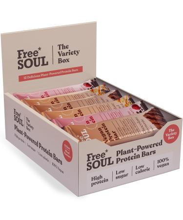 Free Soul Vegan Protein Bar | Plant Based Chocolate Protein Bar | High Protein Dairy Free Low Sugar Low Carb Sucralose Free Palm Oil Free | 12 Count (Variety Box) Variety Box 12 Count (Pack of 1)