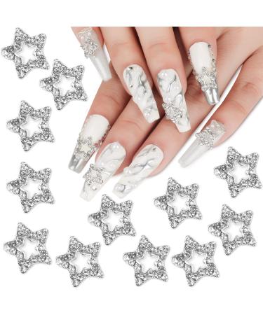 Crystal Alloy Star Nail Charms  12PCS 3D Stars Nail Charms Silver Star Shape Charms for Nails Gems  Nail Art Decorations Supplies