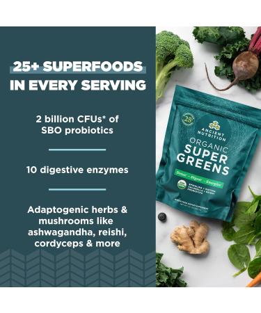 Ancient Nutrition Super Greens Powder Organic Superfood Powder with Probiotics Made with Spirulina Chlorella Matcha and Digestive Enzymes 50 Servings 14.1 oz Greens 50 Servings (14.1 Ounce) - Buy Online on GoSupps.com