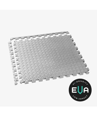 Velotas 12 Inch Interlocking EVA Foam Personal Fitness Mat Diamond Plate Exercise Mats for Indoor Workout 24 in x 24 in Light Gray 24 Sq Ft (6 Tiles) - Buy Online on GoSupps.com