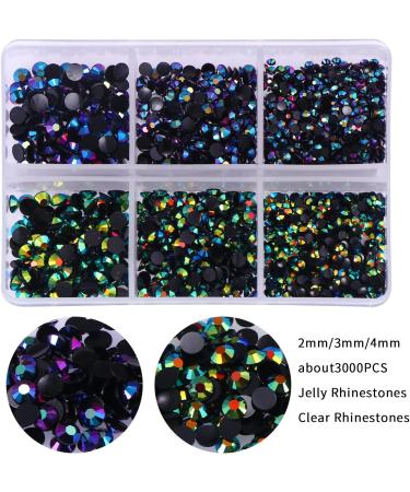3000pcs Black AB Rhinestone Flatback Gems for Crafts and DIY - Aquamarine Black - Buy Online on GoSupps.com