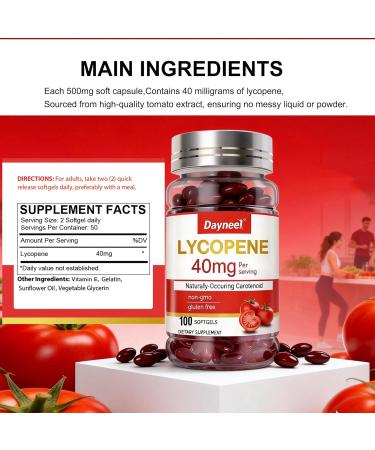 DAYNEE Lycopene Softgel Capsule 40mg Super Vegetable Tomato Supplement Naturally-Occurring Carotenoid Non-GMO & Gluten Free 100 Count - Buy Online on GoSupps.com