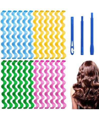 36Pcs Heatless Waves Hair Curlers Heatless Hair Curler No Heat Wave Hair Curlers Styling Kit with 1 Pieces Styling Hooks for Most Hairstyles (45 cm 17.7 Inch) 17.7 Inch (Pack of 36)