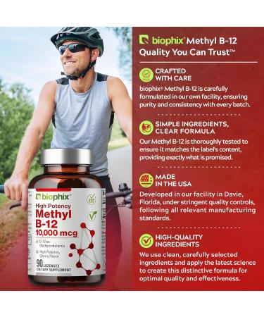 biophix Methyl B-12 10000 mcg 90 Vegan Lozenges Cherry Flavor Extra Strength - Supports Nervous System Immune Health Blood Flow Metabolism Brain Focus Energy - Buy Online on GoSupps.com