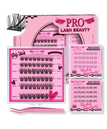 Self Adhesive Eyelashes 48pcs Lash Clusters+48pcs Bottom Lashes Reusable Self Adhesive Lower Lashes No Glue Natural Look Eyelash Clusters Easy For Use(Daisy D-10-18mix) Self Stick-Daisy Kit