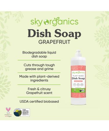 Sky Organics Grapefruit Dish Soap - 2 Pack (16 fl oz) | Bio-Based Grease Cutting Cruelty-Free & Biodegradable - Buy Online on GoSupps.com