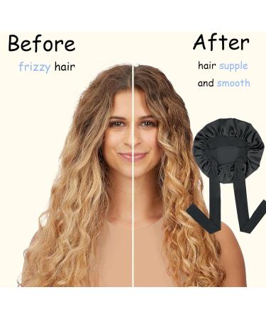 Shop Ebonnt Satin Bonnet Set - Adjustable Silk Sleeping Caps for Women & Girls | Breathable & Soft for Healthy Curls | Black Size L-XL - Buy Online on GoSupps.com