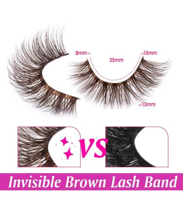 Yawamica Brown Colored Fluffy Wispy Cat Eye False Eyelashes - 10 Pairs Pack (15mm) | Natural Fake Lashes - Buy Online on GoSupps.com