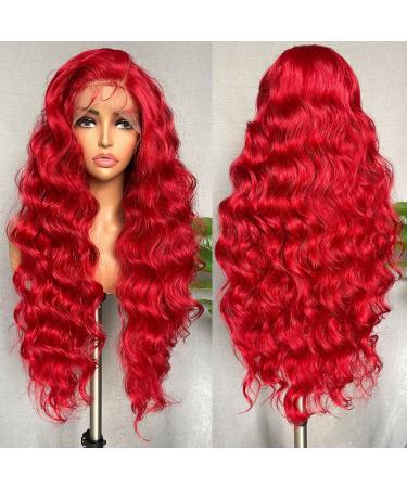 SOKU Red Lace Frontal Wig 32 Inch Body Wave | Pre Plucked with Baby Hair | Heat Resistant Synthetic Wig for Black Women - Buy Online on GoSupps.com