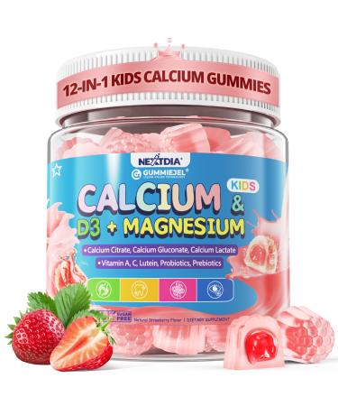 Kids Calcium Gummies + D3 & Magnesium for 4+, with Calcium Citrate Calcium Gluconate, Calcium Lactate, Probiotics & Prebiotics for Children Bone Health,Muscle Support,Digestive Health,Sugar Free 60Cts 60 Count (Pack of 1)