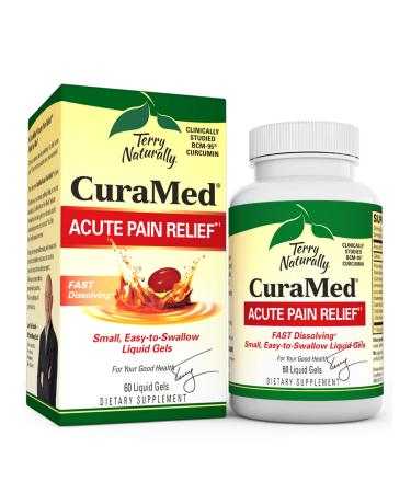 Terry Naturally CuraMed Acute Pain Relief 60 Liquid Gels - with BCM-95 Curcumin BOS-10 Boswellia  Black Sesame Seed Oil - Small Easy to Swallow Fast Dissolving - Non-GMO - 30 Servings