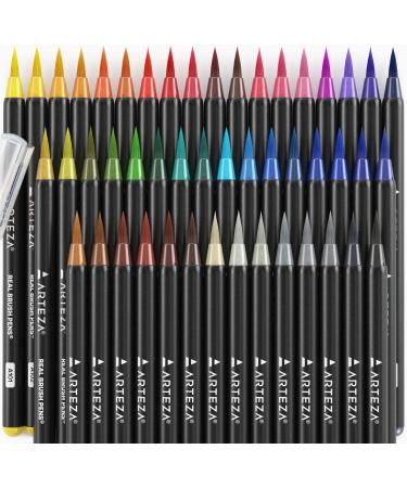 ARTEZA Real Brush Pens 48 Colors - Flexible Nylon Brush Tips - Watercolor Markers for Illustrations, Calligraphy, and Watercolor Effects - Buy Online on GoSupps.com