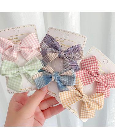 Baby Hair Bows Clips 2 PCS Set - Purple/Blue Grey Checkered Hair Ribbon for Girls | Non-Slip Infant Hair Accessories for Toddler Kids - Buy Online on GoSupps.com