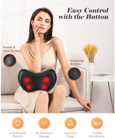 Shiatsu Massager Pillow with Heat | 3D Massage for Neck Back & Shoulders | 2 Speeds & Extension Belt | Perfect Gift for Men & Women - Buy Online on GoSupps.com