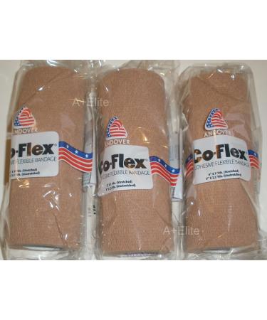 Andover CO-Flex 6x5Yds Tan Flesh 3-Pack Cohesive Flexible Elastic Latex Bandage Compression Self Adherent Wrap Kids Children Vet Animals Pets Cats Dogs Horses 3600TN