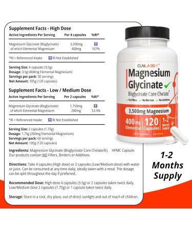 Highly Bioavailable Magnesium Glycinate Supplement - 400mg Elemental - 120 Capsules | Made in UK | GMP Certified - Buy Online on GoSupps.com
