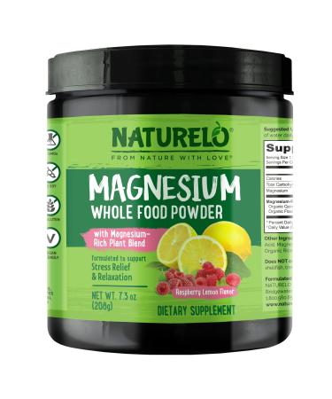 NATURELO Whole Food Magnesium Powder - Supports Stress Relief Relaxation Raspberry Lemon Flavor - 40 Servings | 7 oz Magnesium Powder 7 Ounce (Pack of 1)