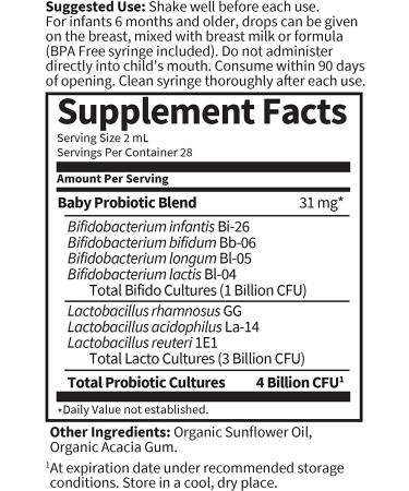 Garden of Life Baby Probiotic 4 Billion CFU - 1.9 fl oz (56 ml) | Digestive & Immune Support - Buy Online on GoSupps.com