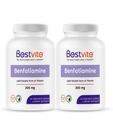 Benfotiamine 300mg (120 Vegetarian Capsules) (2-Pack) No Stearates - No Silicon Dioxide - Vegan - Non GMO - Gluten Free 60 Count (Pack of 2)