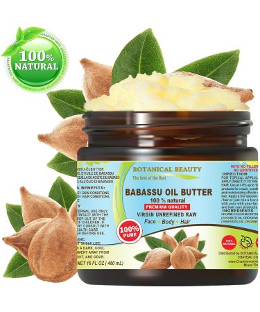 Botanical Beauty Babassu Oil Butter - 100% Pure Natural Virgin Unrefined - Cold-Pressed 16 Fl Oz for Face Skin Body Hair | Rich in Vitamin E & C - Buy Online on GoSupps.com