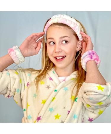 FROG SAC Teen Girls Spa Headband and Matching Wristbands - Soft Fuzzy Skincare Accessories for Face Washing, Makeup, Shower, and Sleepover Parties (Tie Dye) - Buy Online on GoSupps.com