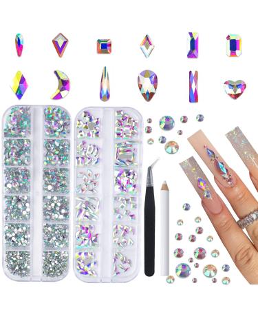 Canvalite 1820Pcs Rhinestones Nail Gems for Nail Art 12 Styles 3D Glass Crystals Nail Rhinestones Shiny Multi Shape Flatback Face Gems with Rhinestones Picker and Tweezers Nail Art Tools Clear - Buy Online on GoSupps.com
